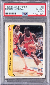 1986/87 Fleer Stickers #8 Michael Jordan Rookie Card - PSA NM-MT 8 (ST)
